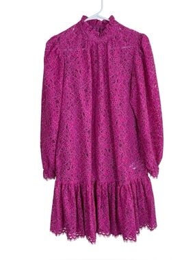 J. Crew Ruffleneck Lace Dress Women’s Size XS Pink Lace High Neck NWT BN038
